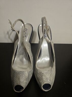 Quipid Silver Peep-Toe Slingback Heels - Women's